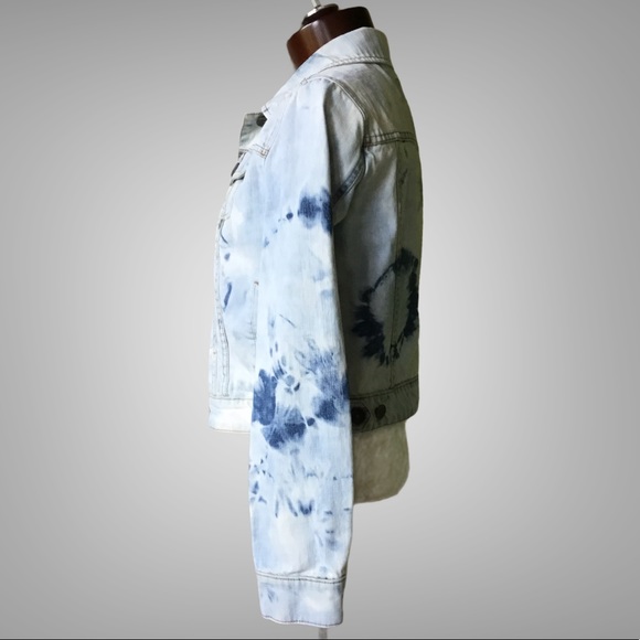 Acid Washed Bleach Tie Dye Denim Jean Jacket - Picture 5 of 6